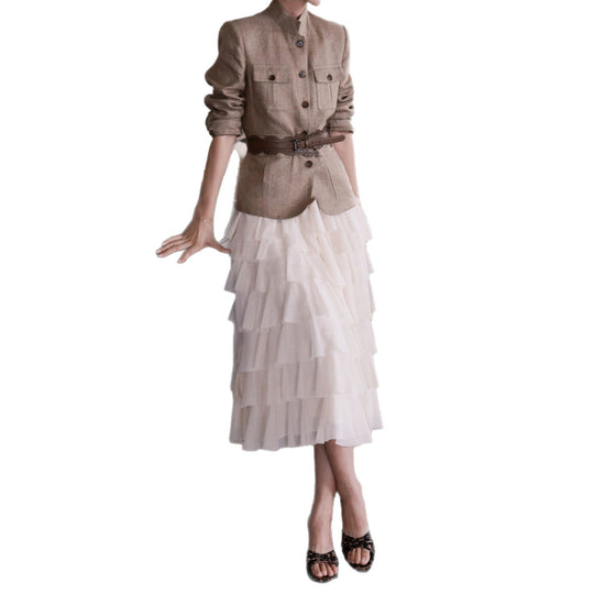 Damen Elegante Leinenjacke mit Taillengürtel Shop Nory