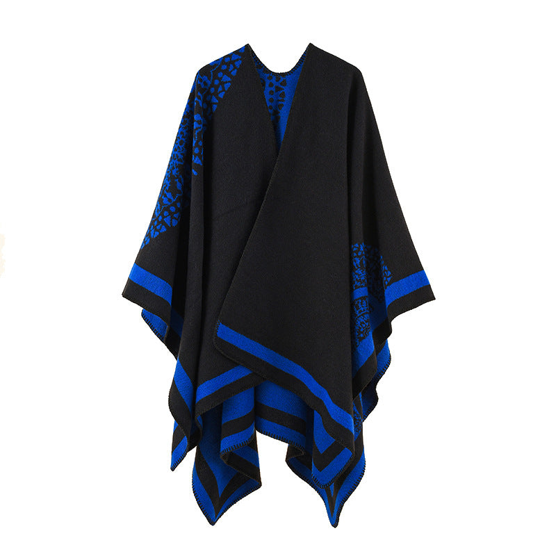 Damen Oversized Strickponcho mit Musterbesatz und asymmetrischem Saum Shop Nory