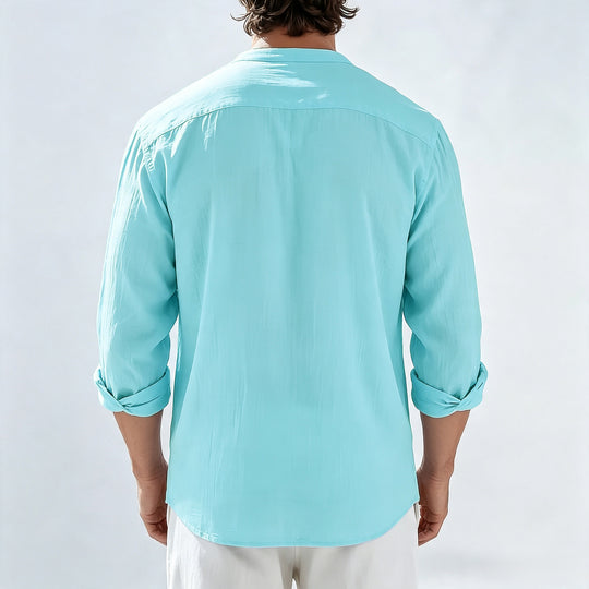 Herren Leichtes Leinen-Henley-Langarmshirt mit Mandarin-Kragen Shop Nory