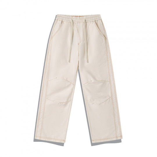 Unisex Weite Denim-Hose mit elastischem Bund, Kordelzug und gesteppter Kniepasse Shop Nory