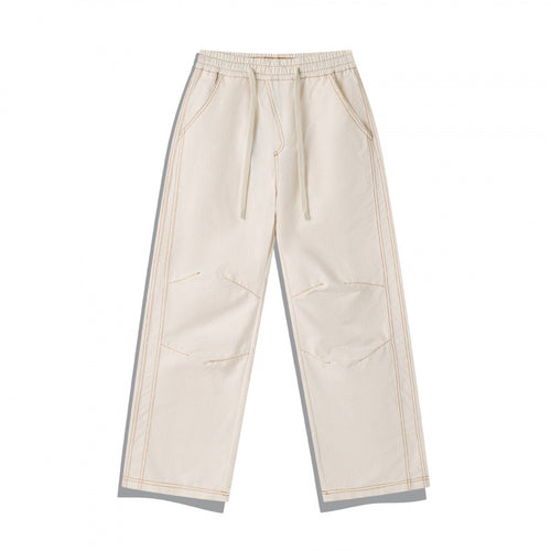 Unisex Weite Denim-Hose mit elastischem Bund, Kordelzug und gesteppter Kniepasse Shop Nory