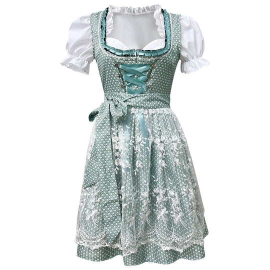 Damen nan traditionelles kurzes Dirndl mit Spitzenapron, Herzausschnitt, Puffärmeln und Schnürung Shop Nory