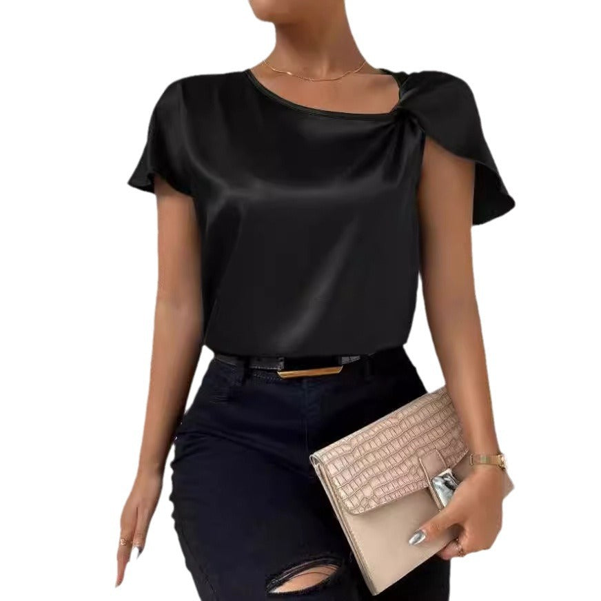 Satin Twist Einfarbiger Lockerer Vielseitiger Top
