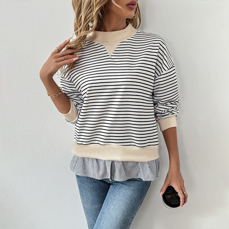 Damen Gestreiftes Layering-Sweatshirt mit Chiffon‑Einsatz und kontrastierendem Stehkragen Shop Nory
