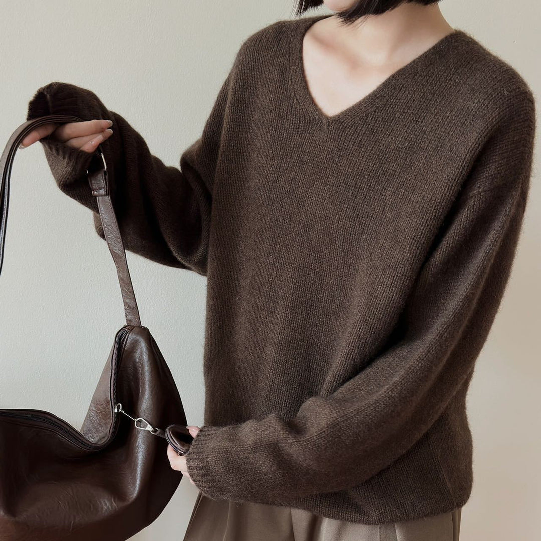 Femme Luxuriöser V-Ausschnitt Pullover