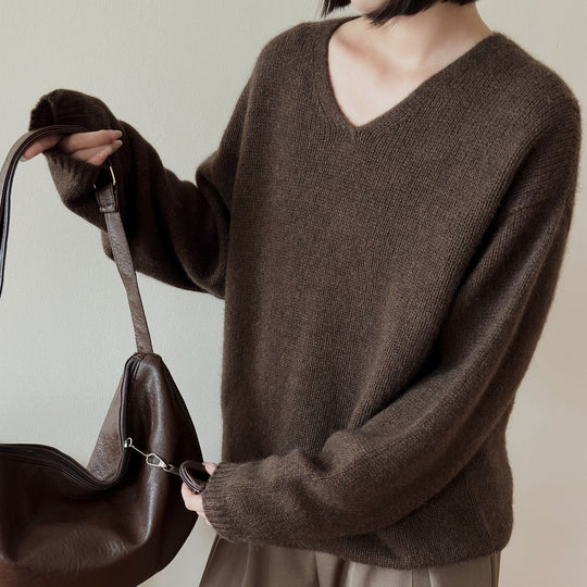 Femme Luxuriöser V-Ausschnitt Pullover