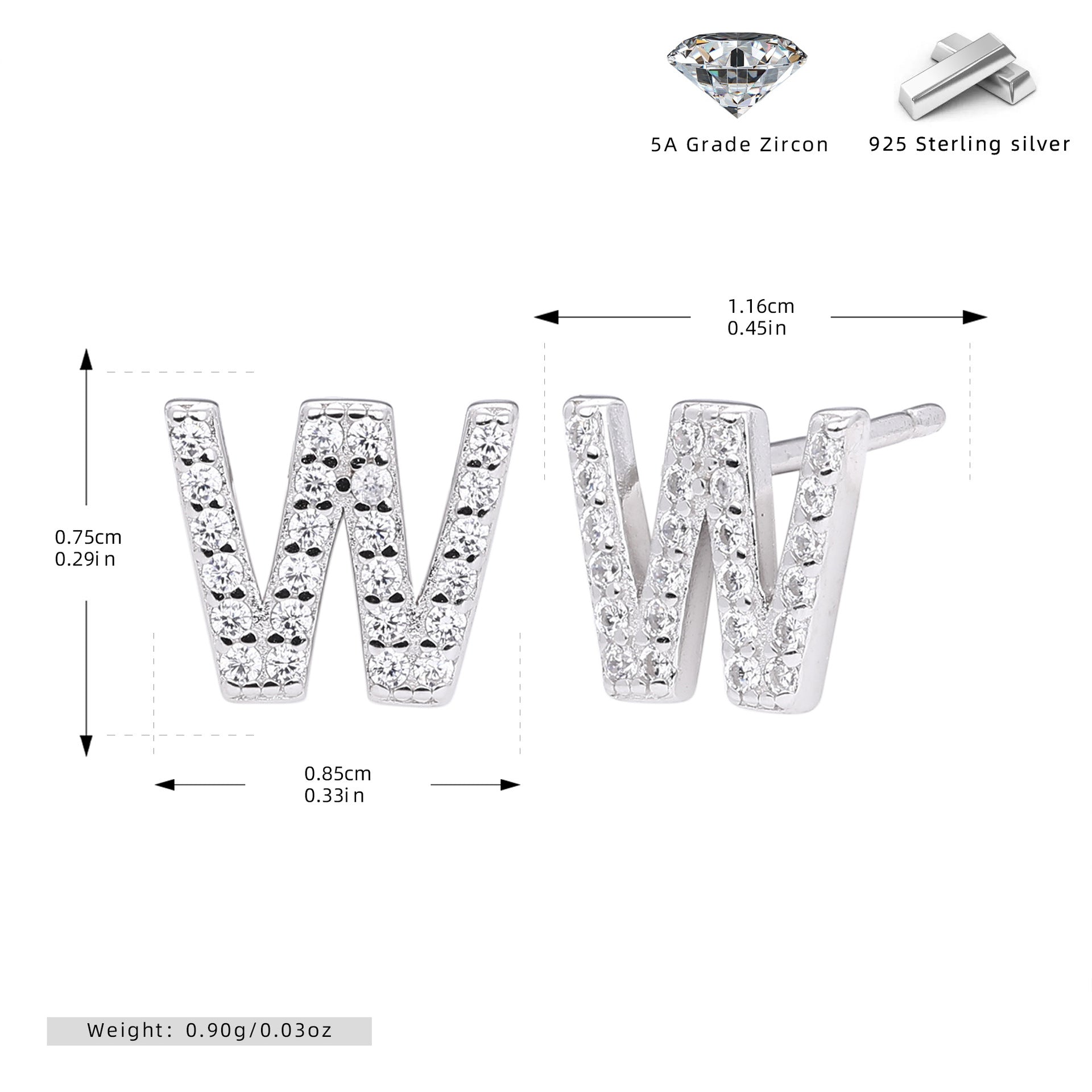 Damen Ohrstecker aus 925 Sterling Silber mit luxuriösem Zirkonbuchstaben R Shop Nory