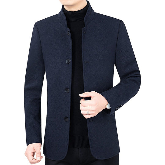 Herren Moderner taillierter Mantel mit Stehkragen und Knopfleiste aus Wollmix Shop Nory