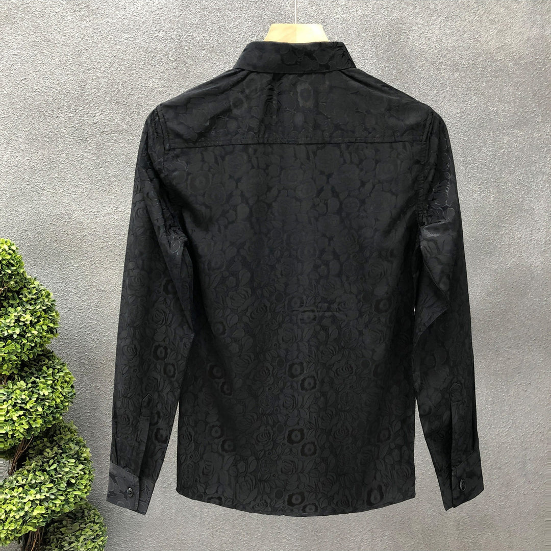 Herren Langärmeliges Jacquard-Hemd mit feinem Blumenrelief und Kentkragen Shop Nory