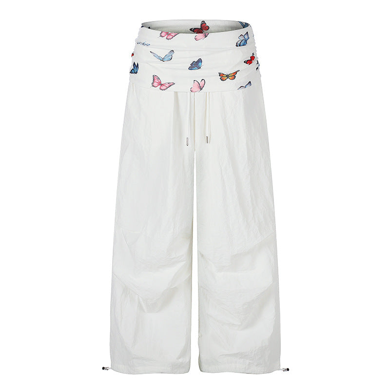 Damen Weite Palazzo-Loungehose mit gefaltetem Schmetterlingsbund und Kordelzug Shop Nory
