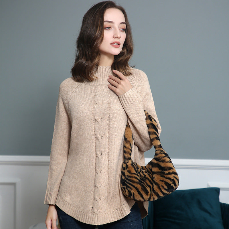 Damen Rollkragenpullover mit Zopfmuster und Raglanärmeln Shop Nory