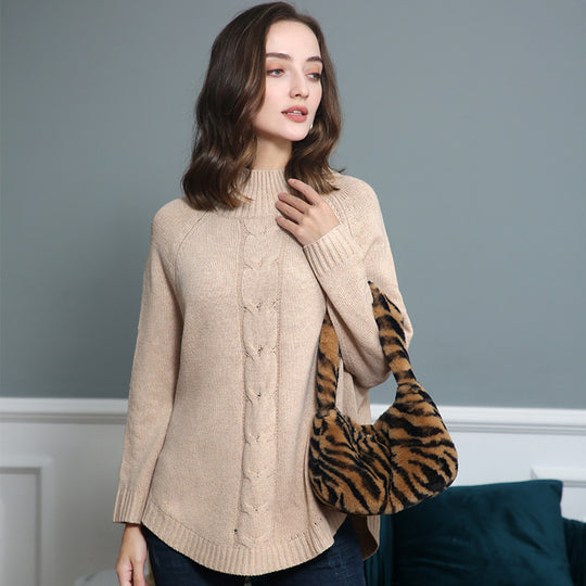 Damen Rollkragenpullover mit Zopfmuster und Raglanärmeln Shop Nory