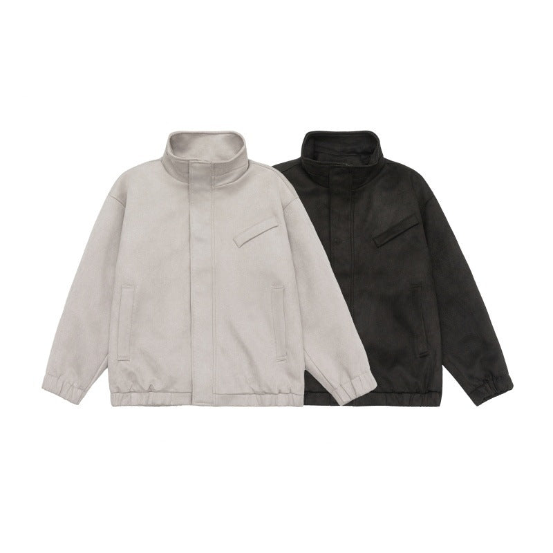 Unisex Kurzgeschnittene Stehkragen-Fleecejacke mit verdeckter Druckknopfleiste Shop Nory