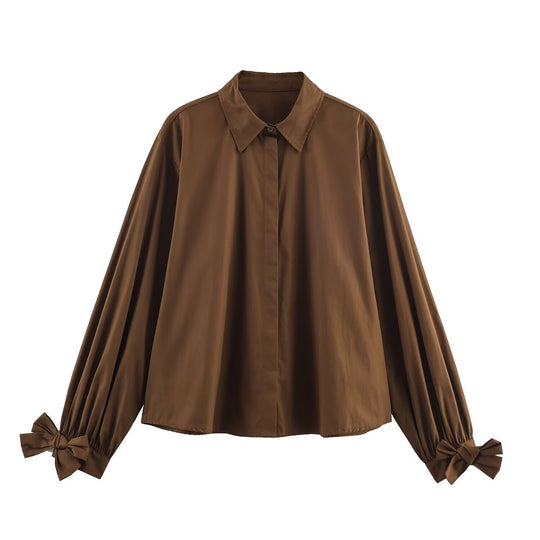 Damen Oversize-Hemdbluse mit klassischem Kragen, Ballonärmeln und Schleifenmanschetten Shop Nory