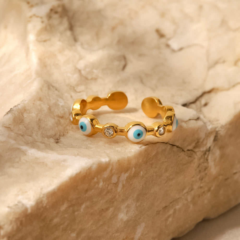 Damen Offener Ring mit funkelnden Zirkonia und schützenden Auge-Motiven Shop Nory