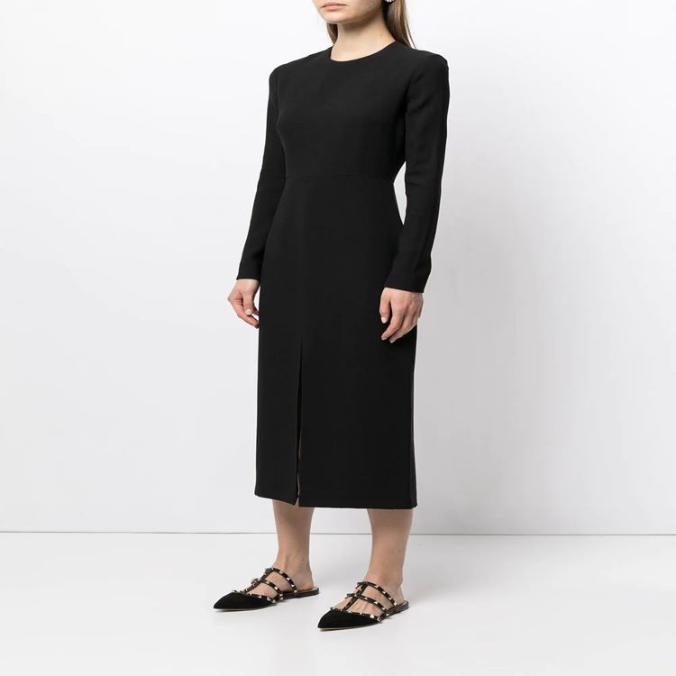 Damen Tailliertes Midikleid mit langem Arm, vorderlichem Schlitz und cleanem Tailoring Shop Nory