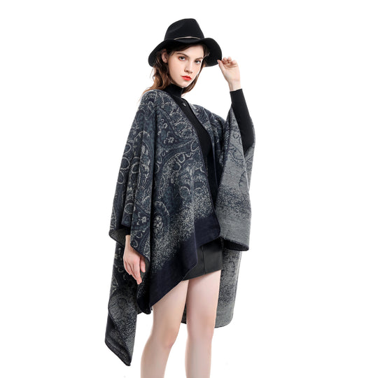 Damen Paisley-Jacquard-Capeponcho aus Wollmix mit Zierkettelnaht Shop Nory