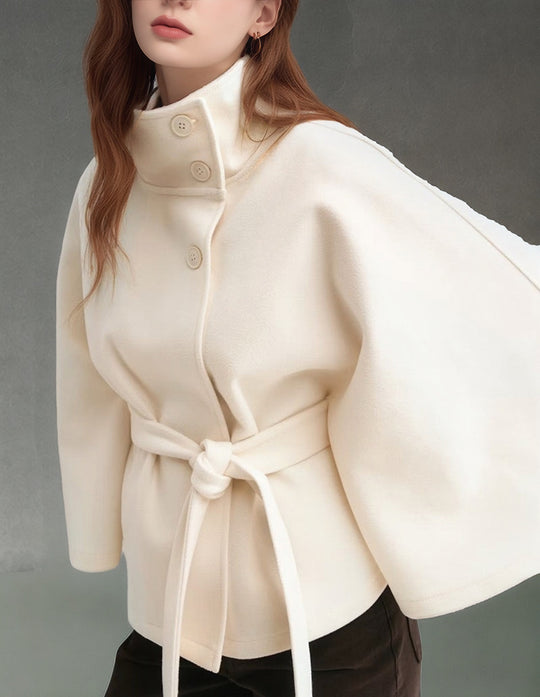 Damen nan kastiges Kurzcape Mantel mit Stehkragen und Bindegürtel Shop Nory