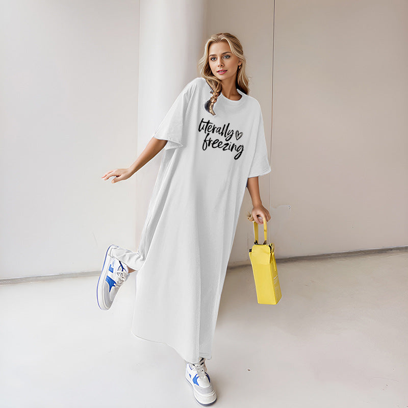 Damen nan locker geschnittenes Maxikleid mit großem Herzgrafikprint und Rundhalsausschnitt Shop Nory