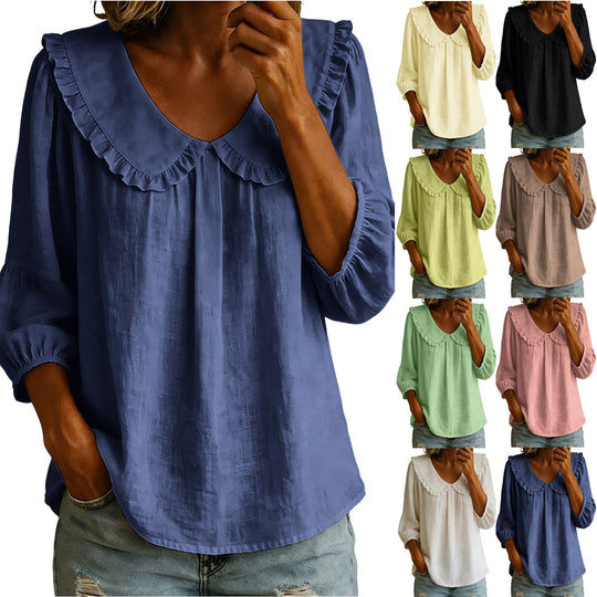 Damen Lockeres Tunika-Blusenshirt mit extra großem Rüschkragen Shop Nory