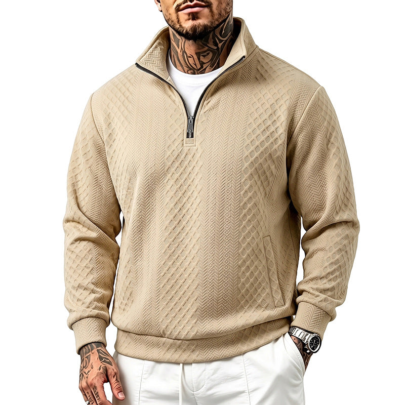 Herren Troyer-Sweatshirt mit feiner Rautenstruktur, halbem Reißverschluss und Eingrifftaschen Shop Nory