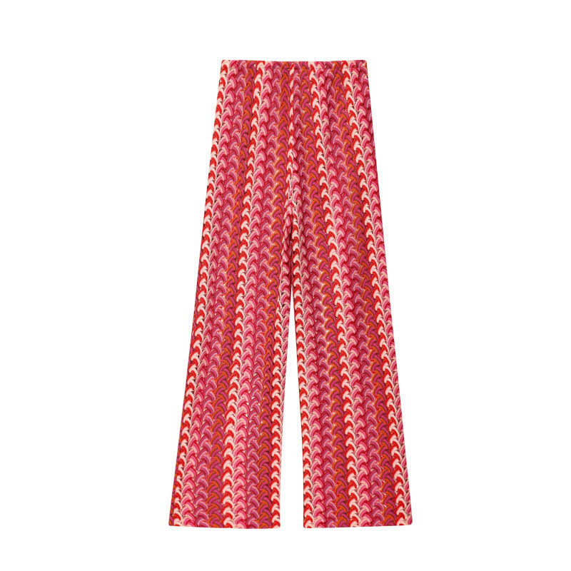 Damen weite Palazzohose mit auffälligem Wellenmuster und elastischem Bund Shopnory