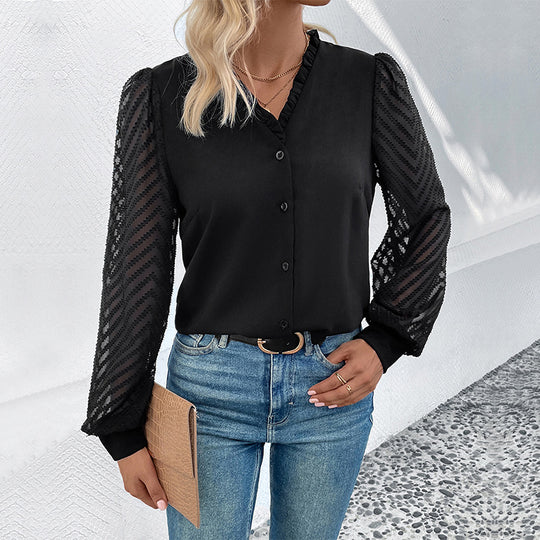Damen Elegante V-Ausschnitt-Bluse Shop Nory