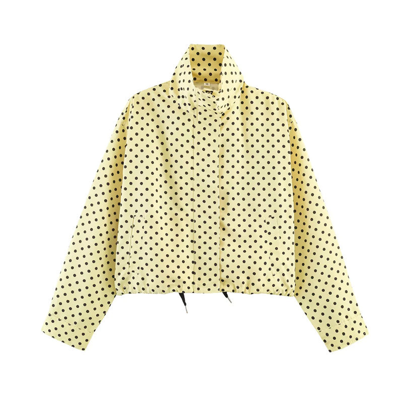 Damen Gekürzte Punkte-Utility-Jacke mit Stehkragen und Tunnelzug Shop Nory