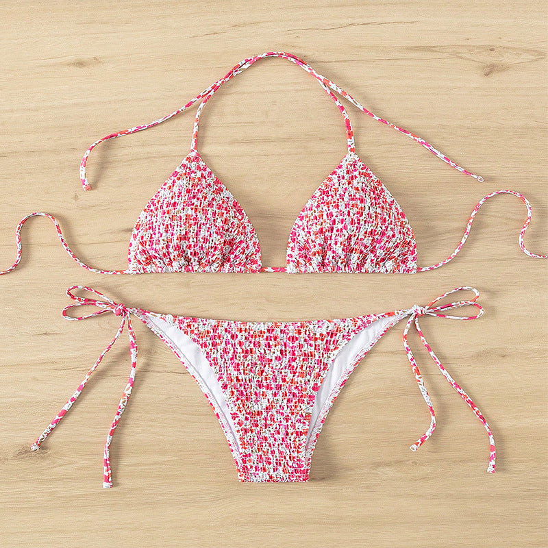 Damen Triangelbikini mit verspieltem Blütenmuster und einstellbaren BindShopnoryändern Shopnory
