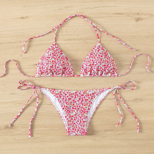 Damen Triangelbikini mit verspieltem Blütenmuster und einstellbaren BindShopnoryändern Shopnory