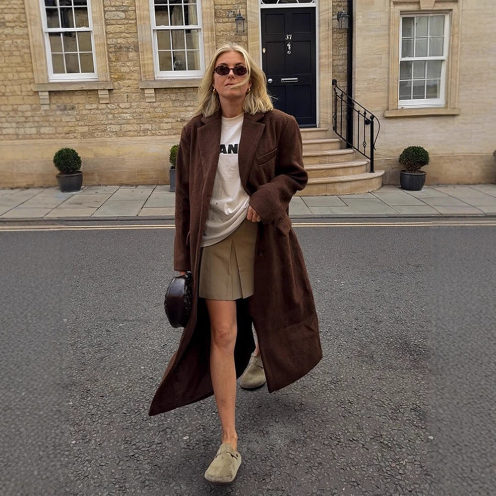 Damen Maxilanger Boxy-Mantel aus Teddy-Fauxfur mit Reverskragen und Eingrifftaschen Shop Nory
