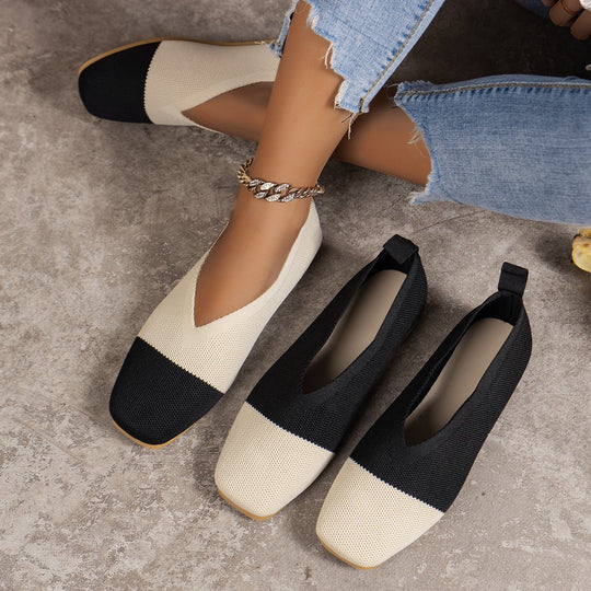 Damen Zweifarbige Strick‑Ballerinas mit quadratischer Kappe und elastischem Schaft Shop Nory