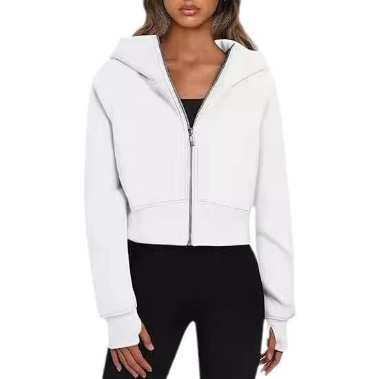 Damen kuscheliger cropped Kapuzenpullover mit Reißverschluss