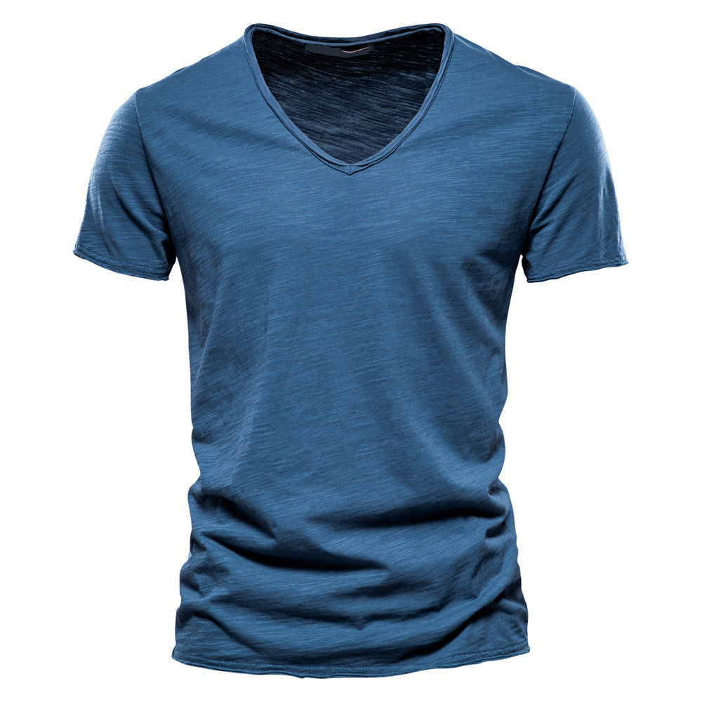 Herren nan leichtes Baumwolljersey Kurzarmshirt mit V-Ausschnitt und schmaler Passform