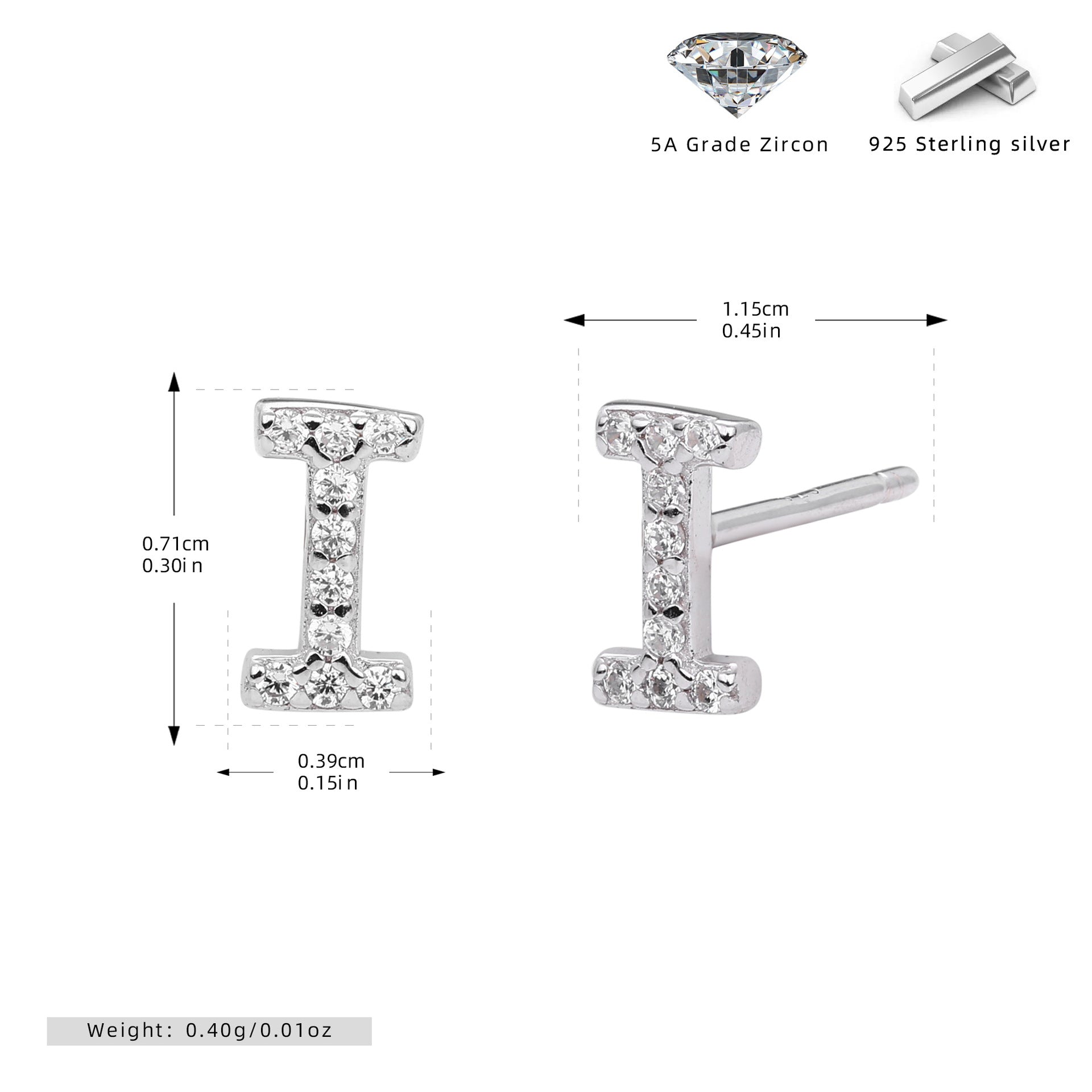 Damen Ohrstecker aus 925 Sterling Silber mit luxuriösem Zirkonbuchstaben R Shop Nory