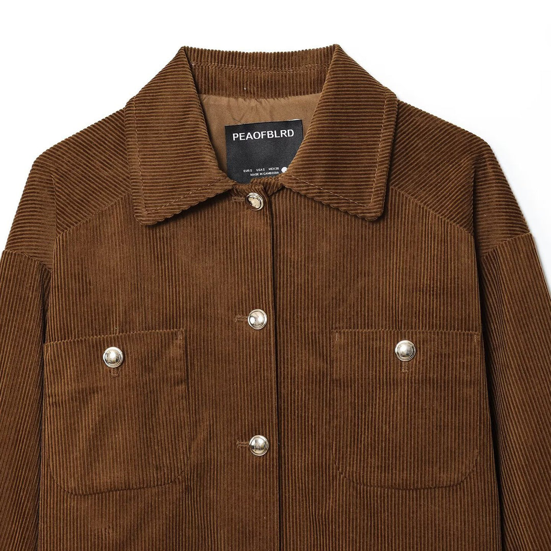 Damen Kurz-Overshirt aus Cord mit Druckknopfleiste und aufgesetzten Taschen Shop Nory