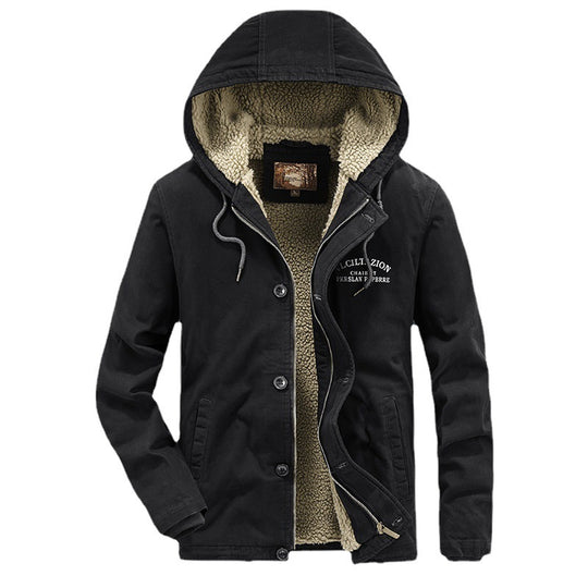 Herren Canvas-Kapuzenjacke mit durchgehendem Teddyfutter, Zwei-Wege-Reißverschluss und Kordzugsaum Shop Nory