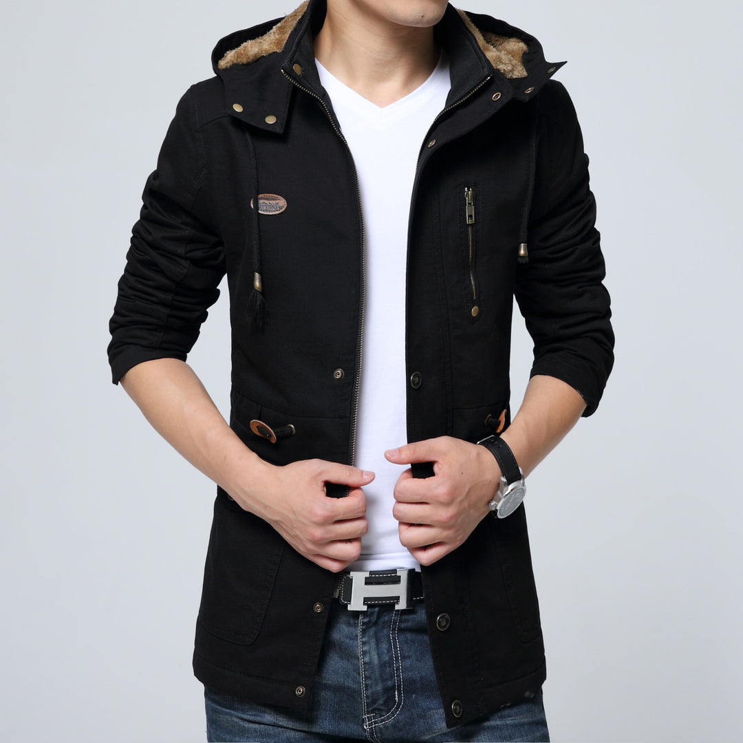 Herren Kapuzenparka mit Teddyfutter, Utility-Taschen und Kordzug Shop Nory
