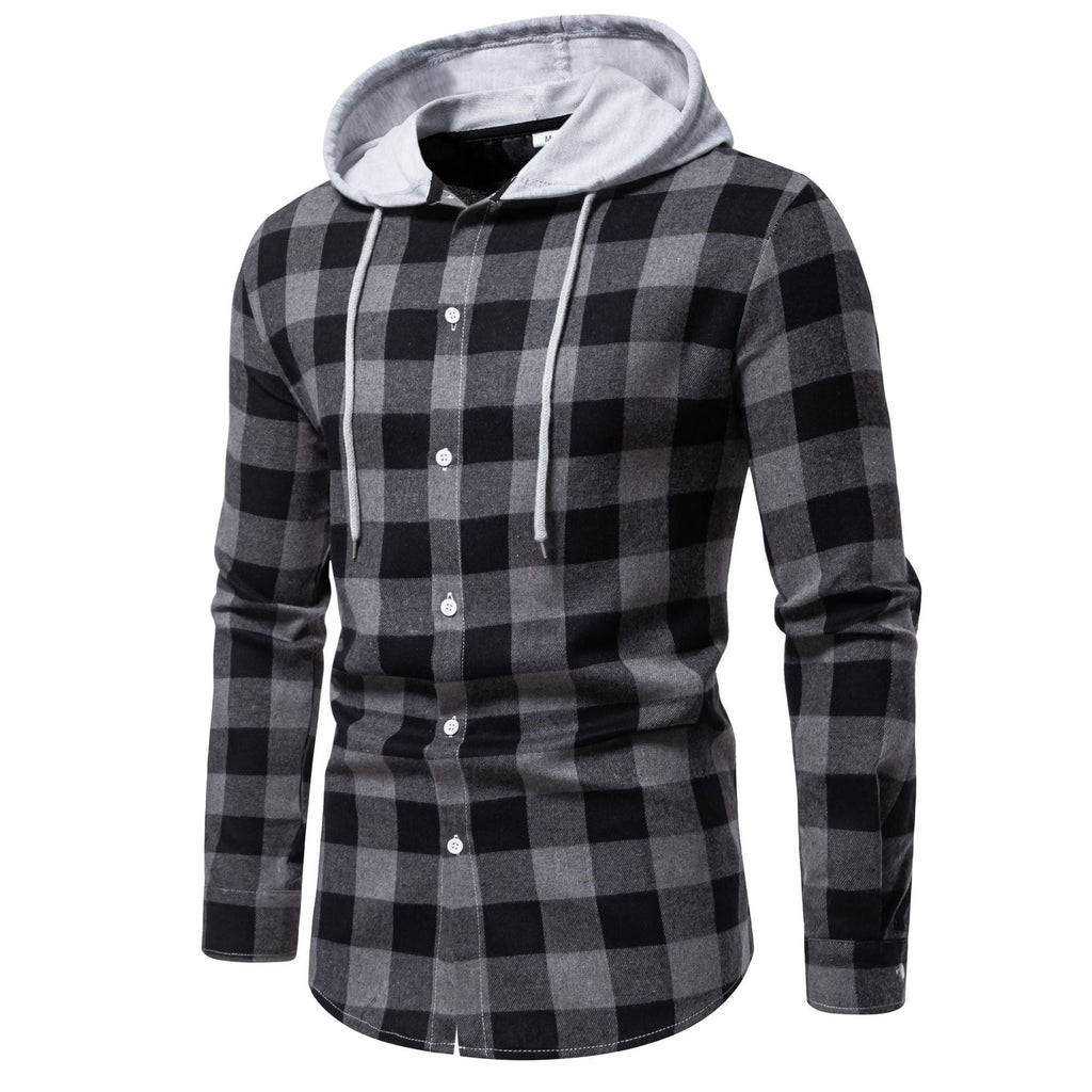 Herren Karo-Hemdjacke mit Kapuze und modernem Schnitt