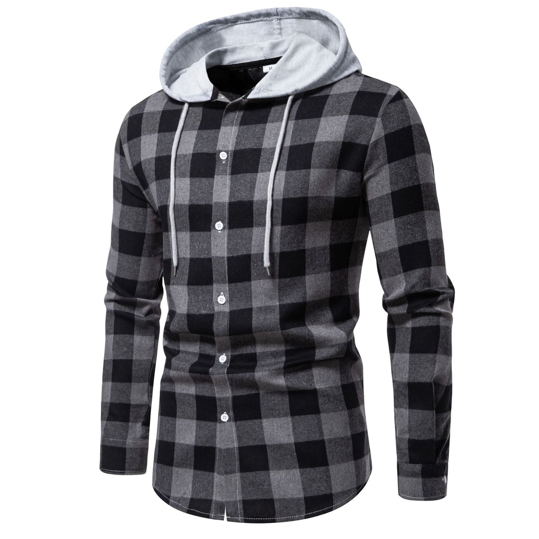 Herren Karo-Hemdjacke mit Kapuze und modernem Schnitt
