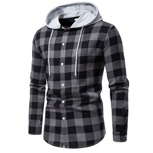 Herren Karo-Hemdjacke mit Kapuze und modernem Schnitt