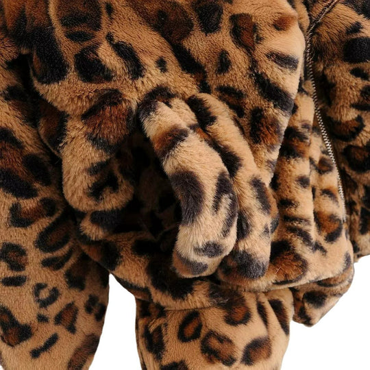 Damen Kunstfelljacke mit Leopardenmuster, durchgehendem Reißverschluss und elastischem Saum Shop Nory