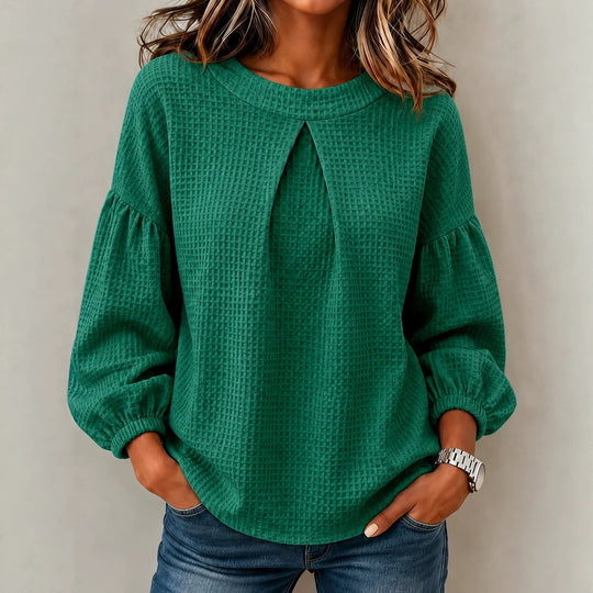 Damen Waffelstrick-Longsleeve mit Balloonärmeln und Vordernaht-Schlitz Shop Nory