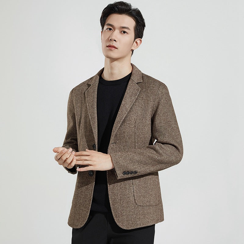 Herren Taillierter Fischgrätmuster Blazer Shop Nory