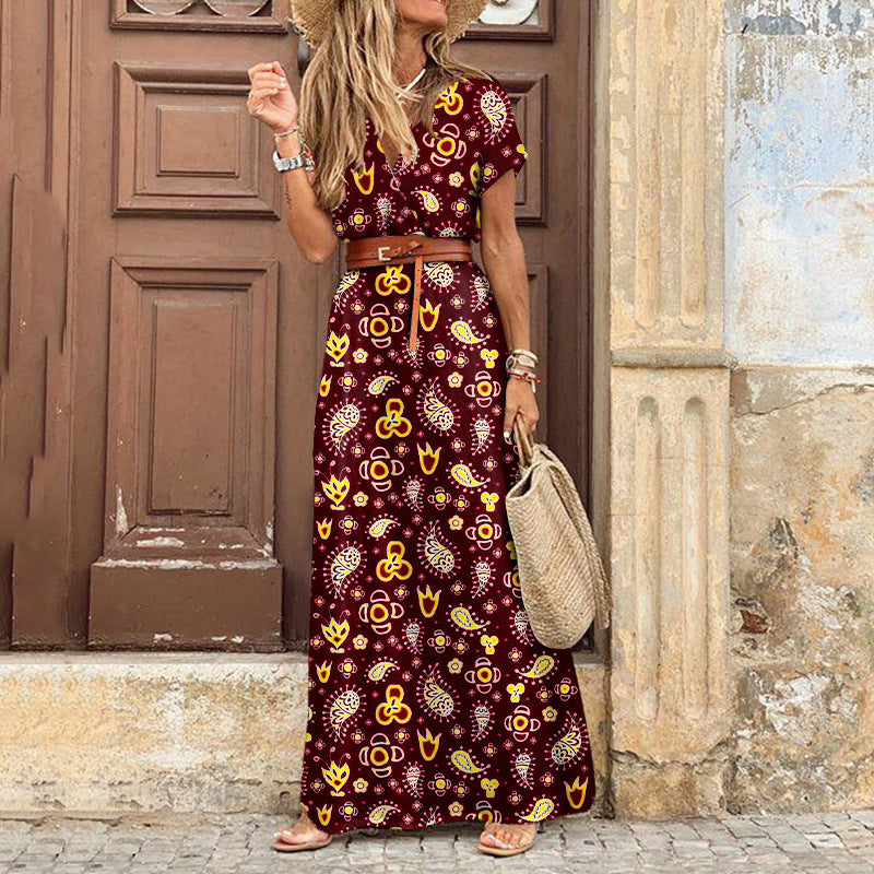 Damen Maxikleid mit seitlichem Schlitz und V-Ausschnitt Shopnory