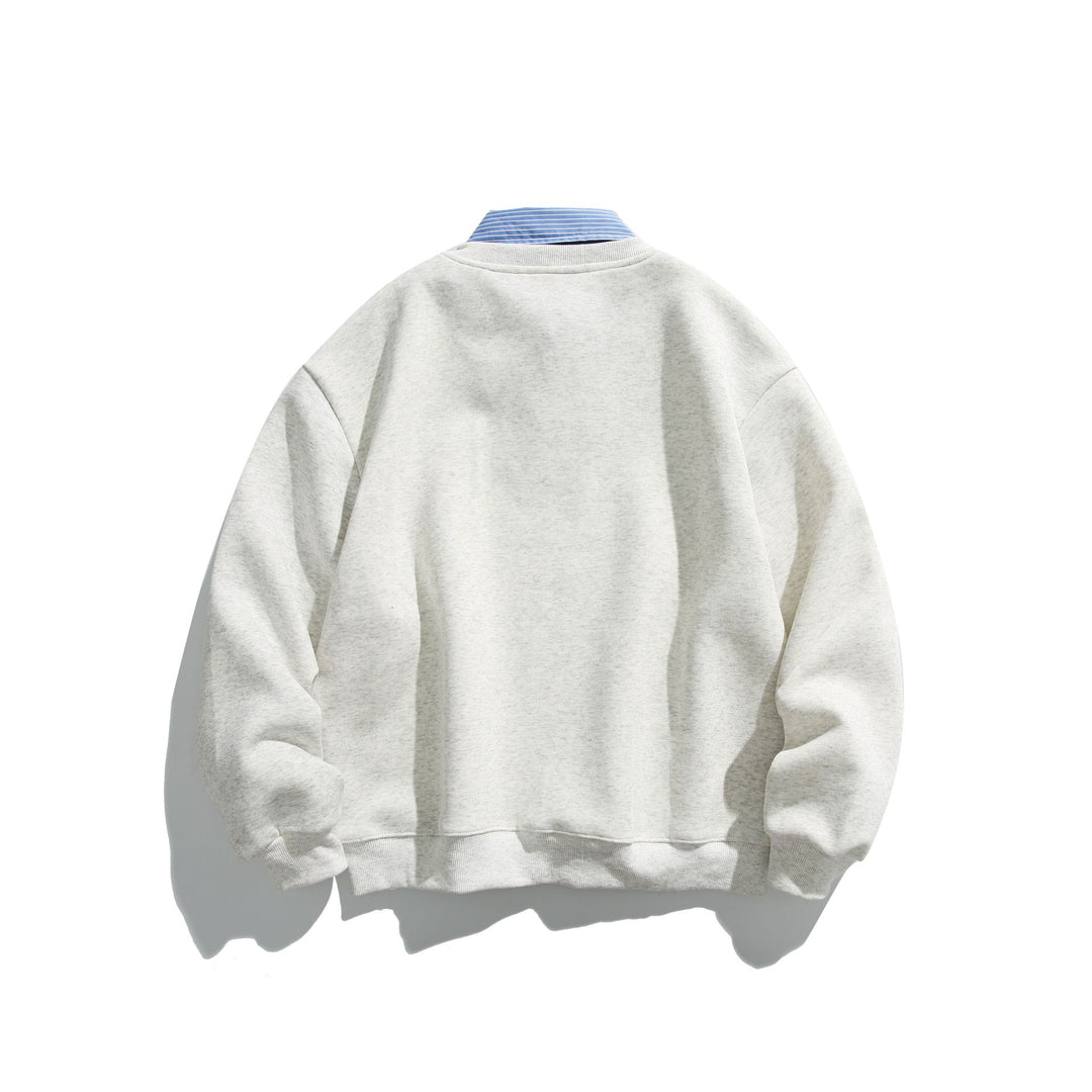 Unisex Sweatshirt im Layering-Look mit eingearbeitetem Hemdkragen und V-Ausschnitt Shop Nory