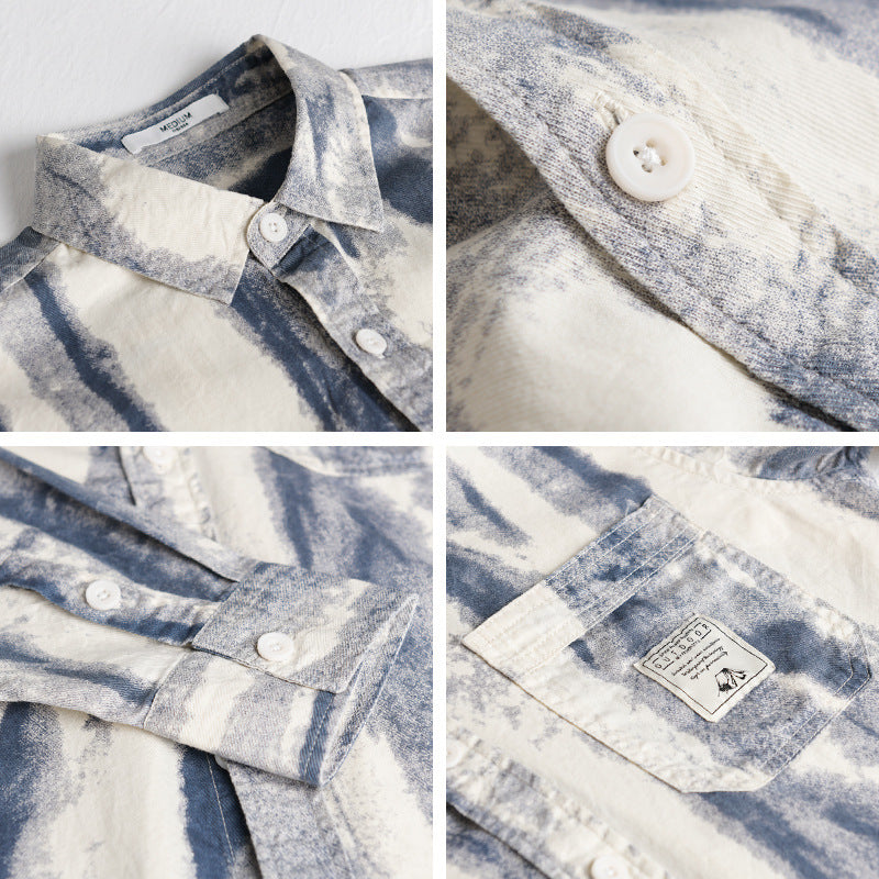 Herren Lockeres Hemdjacken-Overshirt aus Leinen-Baumwollmix mit abstraktem Brush‑Print und Kentkragen Shop Nory