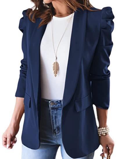 Damen eleganter Blazer mit Puffärmeln und praktischen Taschen