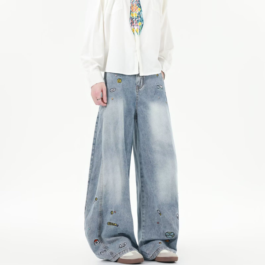 Herren Extraweite Baggy-Jeans mit verspielten Stickereien und weitem Bein Shop Nory