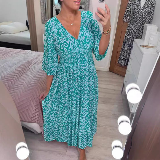 Damen Boho‑Maxikleid mit Smoktaillenband, Wickeloptik‑Dekolleté und Volantärmeln Shop Nory